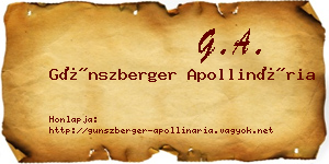 Günszberger Apollinária névjegykártya